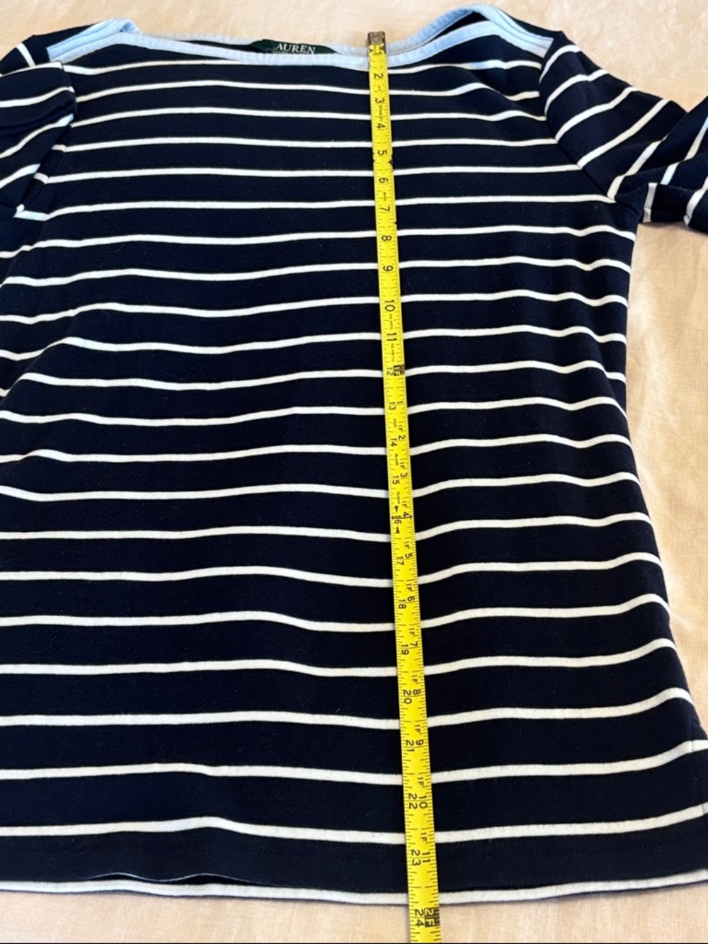 Lauren Ralph Medium White Navy Light Blue Striped Short Sleeve Boatneck coastal - Picture 11 of 11
